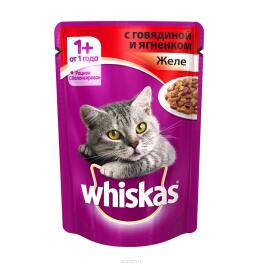 75гр Корм для кошек WHISKAS желе Говядина/Ягненок