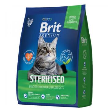 2кг Корм Brit Premium Cat Sterilised Chicken для стерилизованных кошек с Курицей