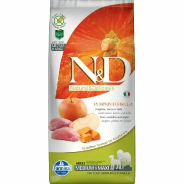 2,5кг Корм Farmina N&D Grain Free Pumpkin Dog Boar & Apple Adult Medium & Maxi беззерновой для взрослых собак средних и крупных пород с Диким кабаном, яблоками и тыквой