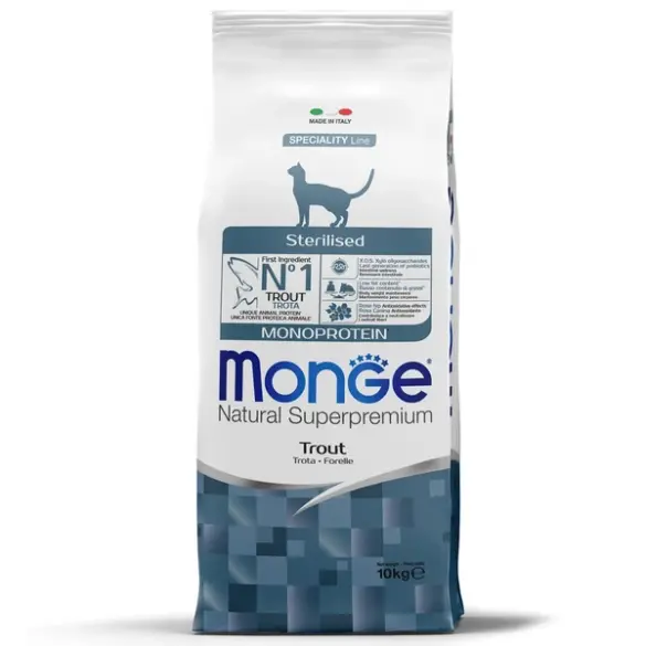 10кг Корм Monge Cat Monoprotein Sterilized Trout Монопротеиновый для стерилизованных кошек с Форелью