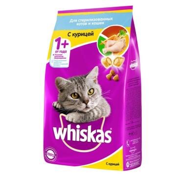 1,9кг Корм WHISKAS для стерилизованных кошек, подушечки с Курицей