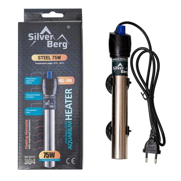 Нагреватель Silver Berg Steel 75W, для аквариума от 40 до 80л