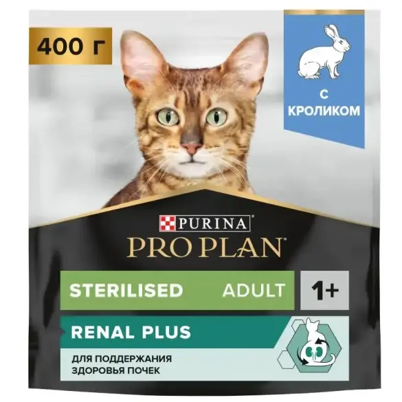 0,4кг Корм PRO PLAN Sterilised Renal Plus для поддержания здоровья почек у стерилизованных кошек с Кроликом