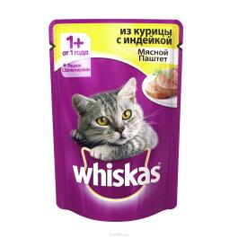 75гр Корм для кошек WHISKAS паштет Курица/Индейка