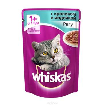 75гр Корм для кошек WHISKAS рагу с Кроликом и Индейкой