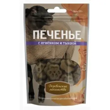 Лакомство "Печенье" для собак  с ягненком и тыквой "Деревенские лакомства", 100гр