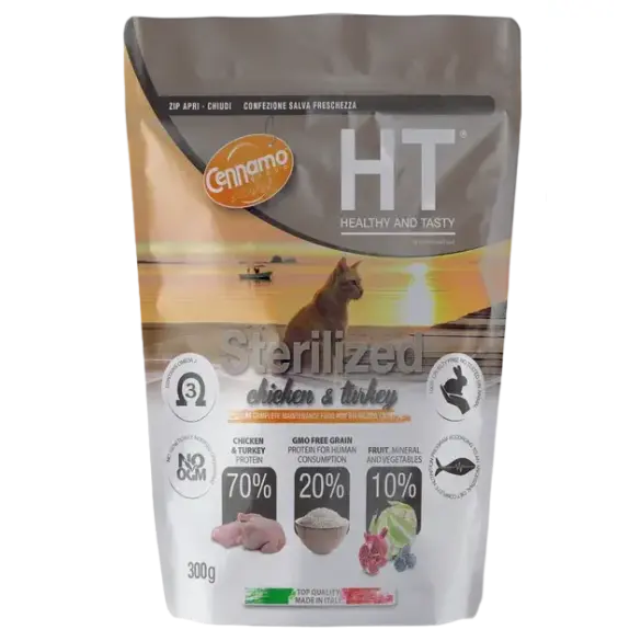 0,3кг Корм Cennamo HTC Sterilized CHICKEN/TURKEY для стерилизованных кошек с Курицей и Индейкой