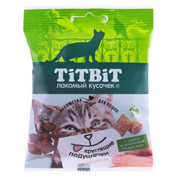 30гр Лакомство TitBit для кошек Хрустящие подушечки с Сыром и паштетом из Кролика