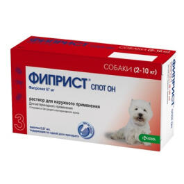 Капли на холку Фиприст Спот Он KRKA от блох и клещей для собак 2-10кг, 1шт