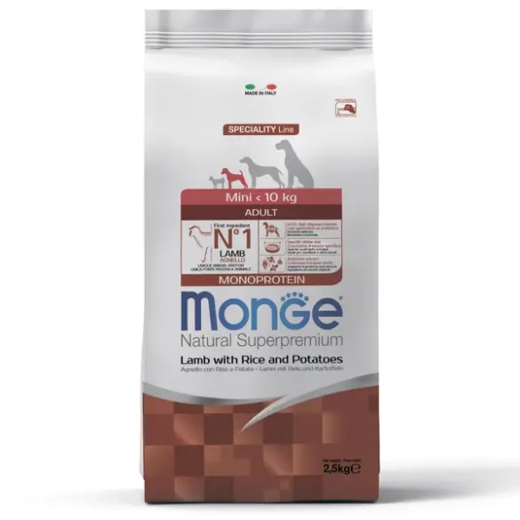 2,5кг Корм Monge Dog Monoprotein Mini Adult Lamb/Rice для взрослых собак мелких пород c Ягненком и рисом