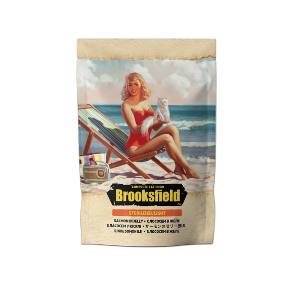 85гр Корм BROOKSFIELD Sterilized/Light Cat Salmon  для кошек, Лосось в желе