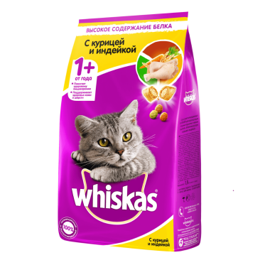 1,9кг Корм WHISKAS для кошек паштет Курица и Индейка