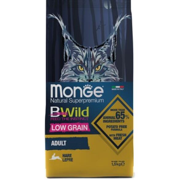 1,5кг Корм Monge Cat Bwild Low Grain Adult HARE низкозерновой для взрослых кошек с мясом Зайца