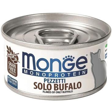 80гр Консервы Monge Cat Monoprotein беззерновые для взрослых кошек "Мясные Хлопья" из мяса Буйвола