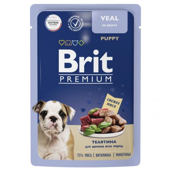 85гр Корм Brit Premium для щенков всех пород с телятиной в соусе
