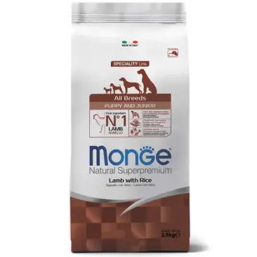 2,5кг Корм Monge Dog Monoprotein Puppy&Junior Lamb/Rice для щенков всех пород c Ягненком и рисом