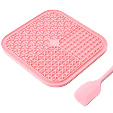 Лизательный коврик Mr.Kranch силиконовый, 20*20см розовая с лопаткой