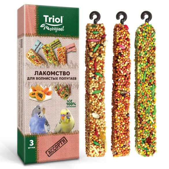 80г Лакомство Triol Original для волнистых попугаев АССОРТИ, 3шт