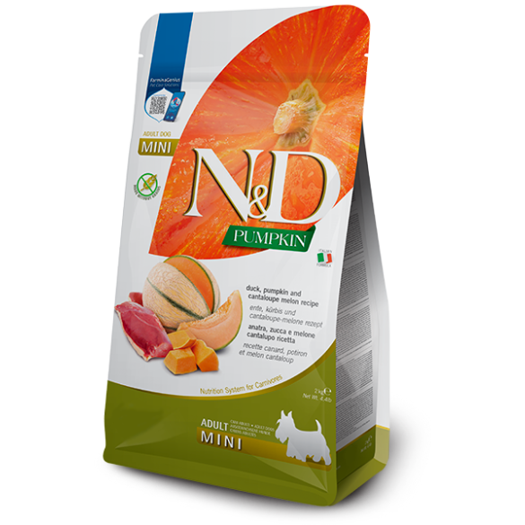 2кг Корм Farmina N&D Grain Free Pumpkin Dog Duck& Cantaloupe Adult Mini беззерновой для взрослых собак мелких пород с Уткой, тыквой и дыней