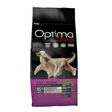 2кг Корм Optima Nova Adult Medium для взрослых собак средних пород с Курицей и рисом