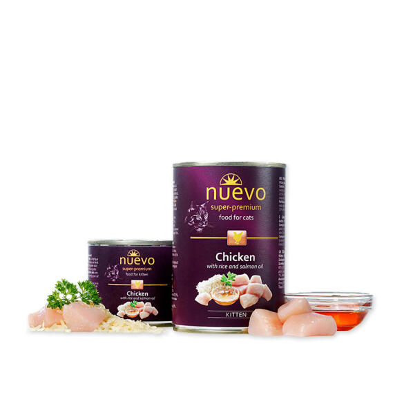 200гр Kонсервы NUEVO для котят с Курицей, Рисом и Лососевым жиром