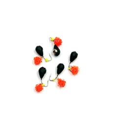 Мормышка вольфрамовая безнасадочная ЯМАН Капля с отверстием с медной коронкой, икринка оранжевая, 0,5гр