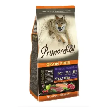 2кг Корм Primordial Holistic Grain-Free Dog Adult Mini Trout & Duck для взрослых собак мелких пород с Форелью и уткой