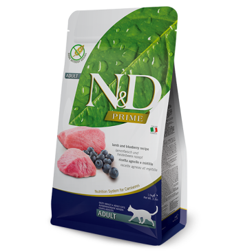 1,5кг Корм Farmina N&D Prime Cat Lamb & Blueberry Adult беззерновой для взрослых кошек с Ягненком и черникой