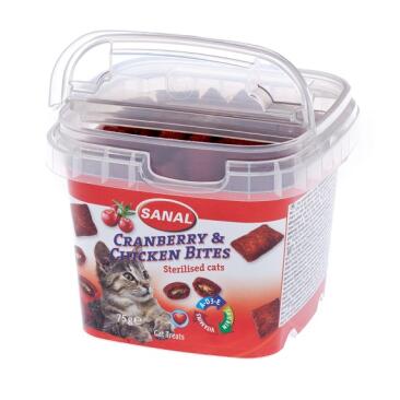 75гр SANAL Cranberry & Chicken Bites лакомство для кошек, подушечки с Клюквой и Курицей