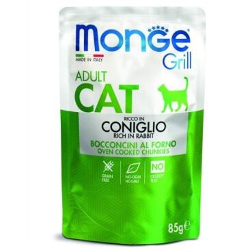 85гр Влажный корм Monge Cat GRILL Adult Rabbit для взрослых кошек с кусочками Кролика в желе (пауч)