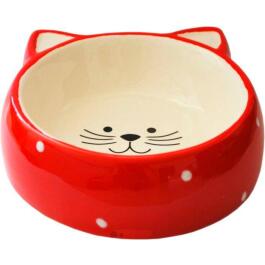Миска керамическая HomePet в форме кошки, красная, 12,5*12,5*3,8см, 180мл