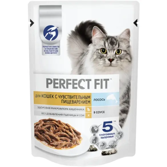 75гр Корм PERFECT FIT  для взрослых кошек с Лососем в соусе