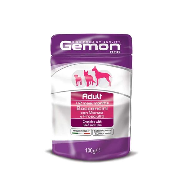 100гр Gemon Dog Adult Beef / Ham для собак кусочки говядины с ветчиной