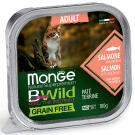 100гр Влажный корм Monge Cat BWild Grain Free Adult Salmon/vegetables беззерновой для взрослых кошек с Лососем и овощами, паштет