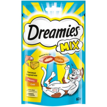 60гр Лакомство Dreamies для взрослых кошек Mix с Лососем и Сыром