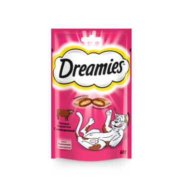 60гр Лакомство Dreamies для взрослых кошек с Говядиной