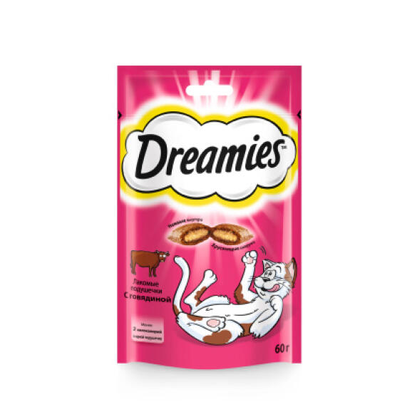 60гр Лакомство Dreamies для взрослых кошек с Говядиной