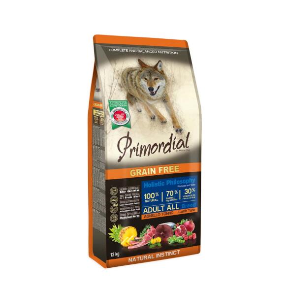 12кг Корм Primordial Holistic Grain-Free Dog Adult Tuna & Lamb для взрослых собак всех пород с Тунцом и Ягненком