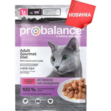85гр Корм ProBalance Gourmet Diet для кошек с телятиной и ягненком в желе