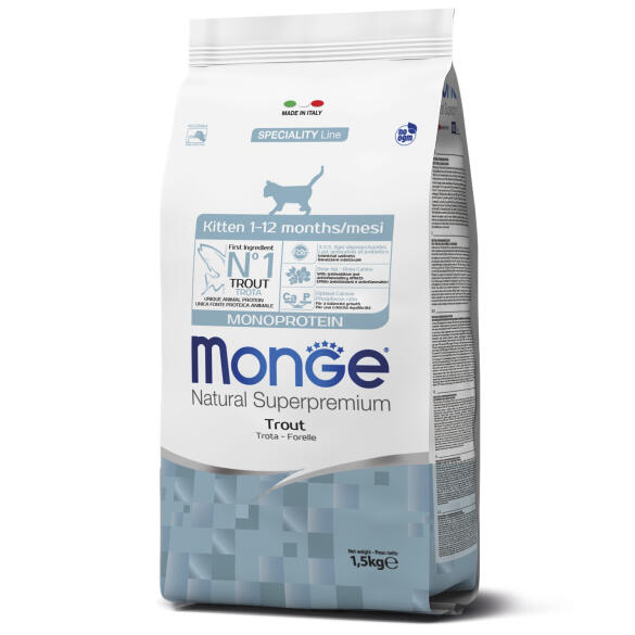 1,5кг Корм Monge Cat Monoprotein Kitten Trout Монопротеиновый для котят и беременных кошек с Форелью