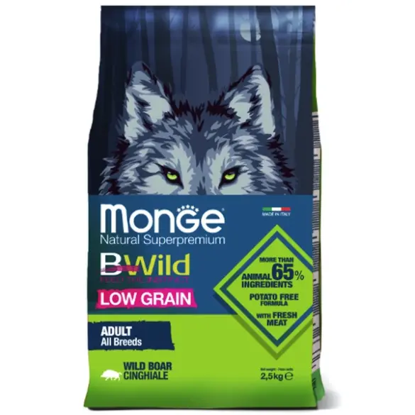2,5кг Корм Monge Dog BWild Low Grain Adult Wild Boar низкозерновой для взрослых собак всех пород с мясом Дикого Кабана