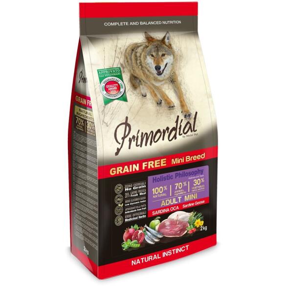 2кг Корм Primordial Holistic Grain-Free Dog Adult Mini Sardine & Goose для взрослых собак мелких пород с Сардиной и гусём