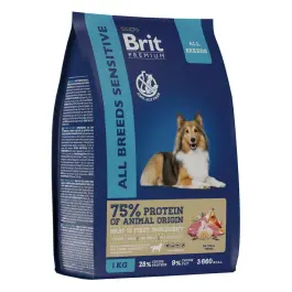1кг Корм Brit Premium Dog Sensitive для собак всех пород с чувствительным пищеварением с ягненком и индейкой