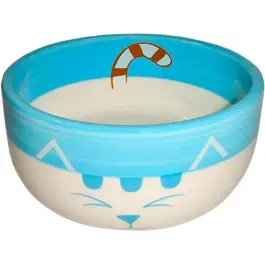 Миска керамическая "Довольный кот", Голубая 11,5*5см, 290мл