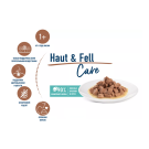 85гр Влажный корм Happy Cat Care Meat in Sauce Haut & Fell для взрослых кошек для ухода за кожей и шерстью с мясными кусочками Птицы и лосося в соусе