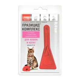 Празицид- комплекс для котят и кошек менее 4кг от глистов, клещей, вшей, 1шт*0,4мл