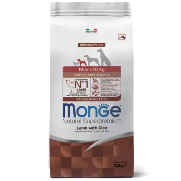 2,5кг Корм Monge Dog Monoprotein Mini Puppy&Junior Lamb/Rice для щенков мелких пород с 2 месяцев, c Ягненком и рисом