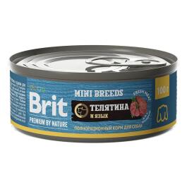 100гр Консервы Brit Premium by Nature для собак мелких пород, Телятина с языком
