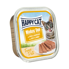 100гр Корм влажный HAPPY CAT Minkas DUO для кошек с Говядиной и Кроликом
