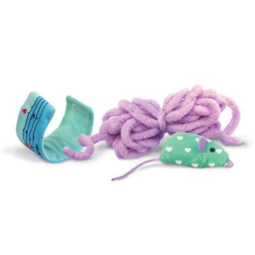 Набор игрушек KONG Pull-A-Partz Yarnz Assor для кошек (мышь, клубок пряжи, липучка для клубка), 12см
